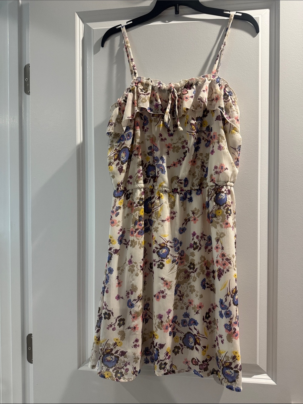 Mossimo Supply Co. Cream Floral Ruffle Sundress with Purple and Yellow Accents